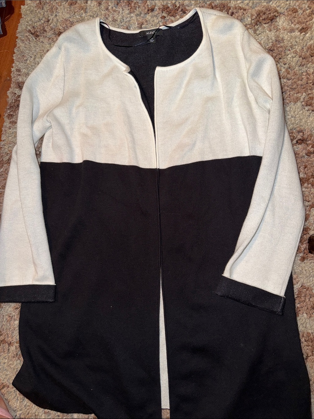 Alfani Black and White Colorblock Open-Front Long cardigan